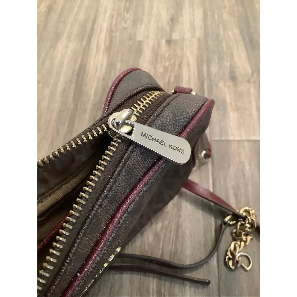 Michael Kors Brown Jet Set MK Signature Monogram Crossbody Bag Designer P8-2